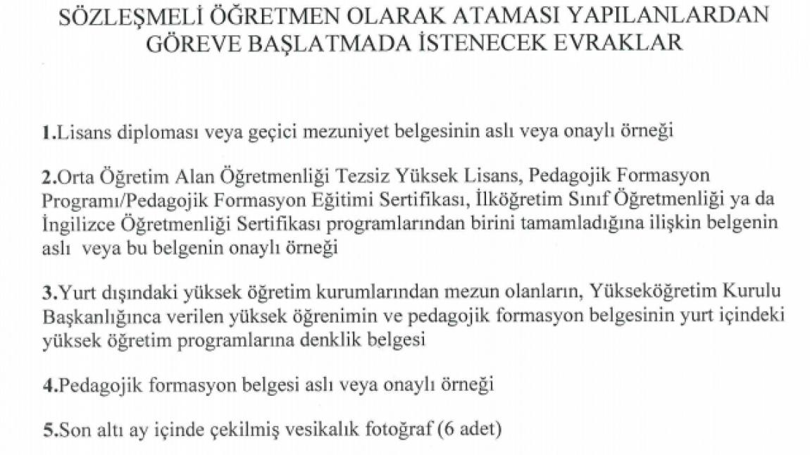 Zonguldak Sözleşmeli Öğretmenlik Ek Atama Duyurusu
